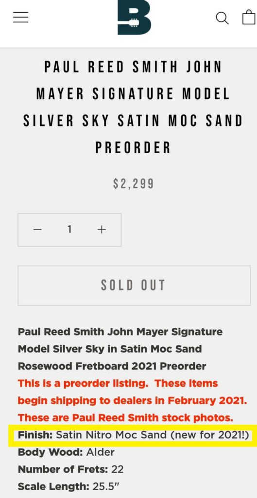 PRS Silver Sky - Satin Moc Sand (2021 new model)